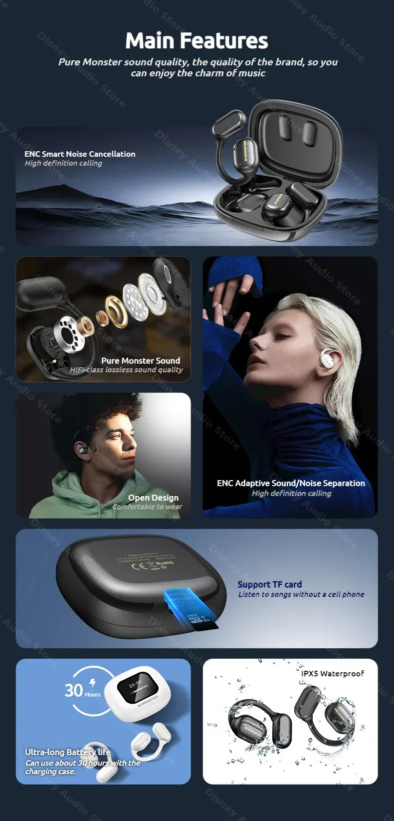 Wireless Open-Ear Sports Headphones Waterproof & Bluetooth 5.4