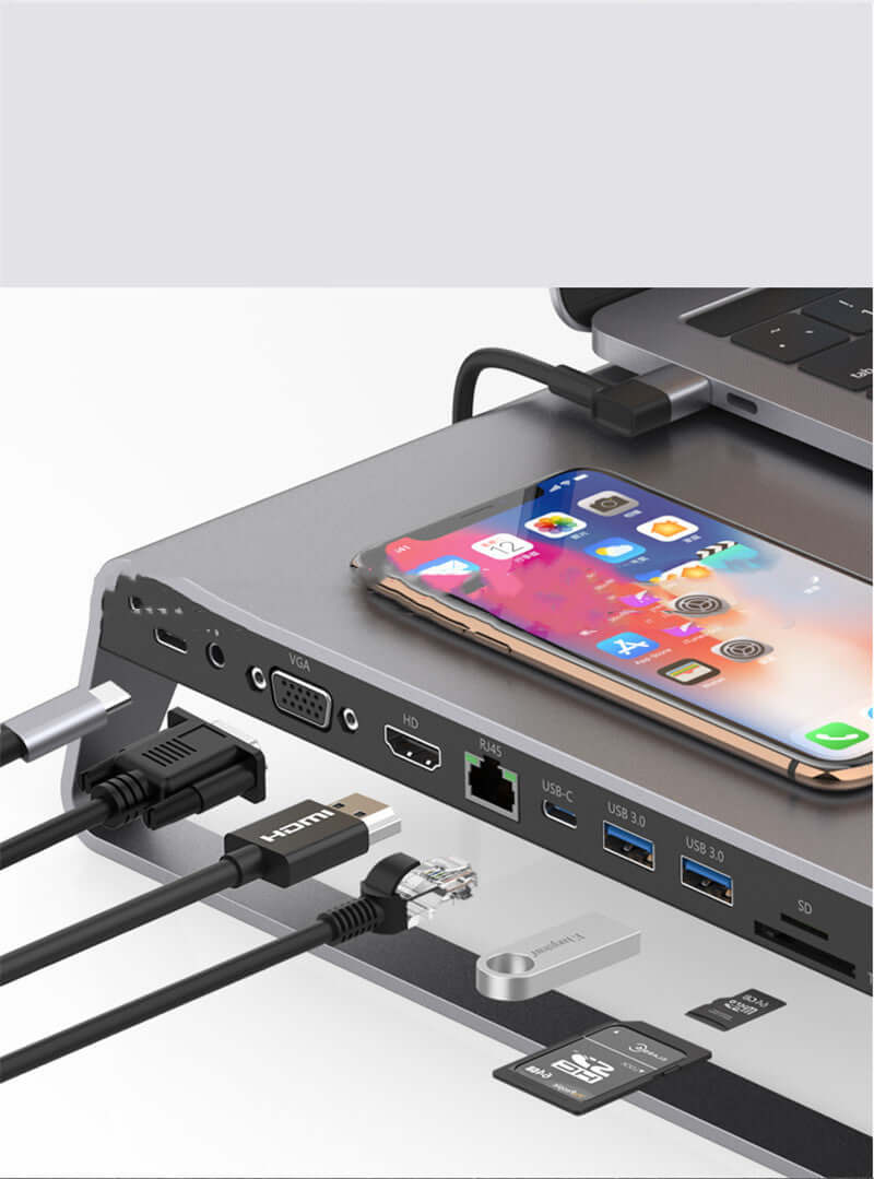 11-In-1 Wireless Docking Station Type C To Hd VGA Pd RJ45 Docking Station 4K