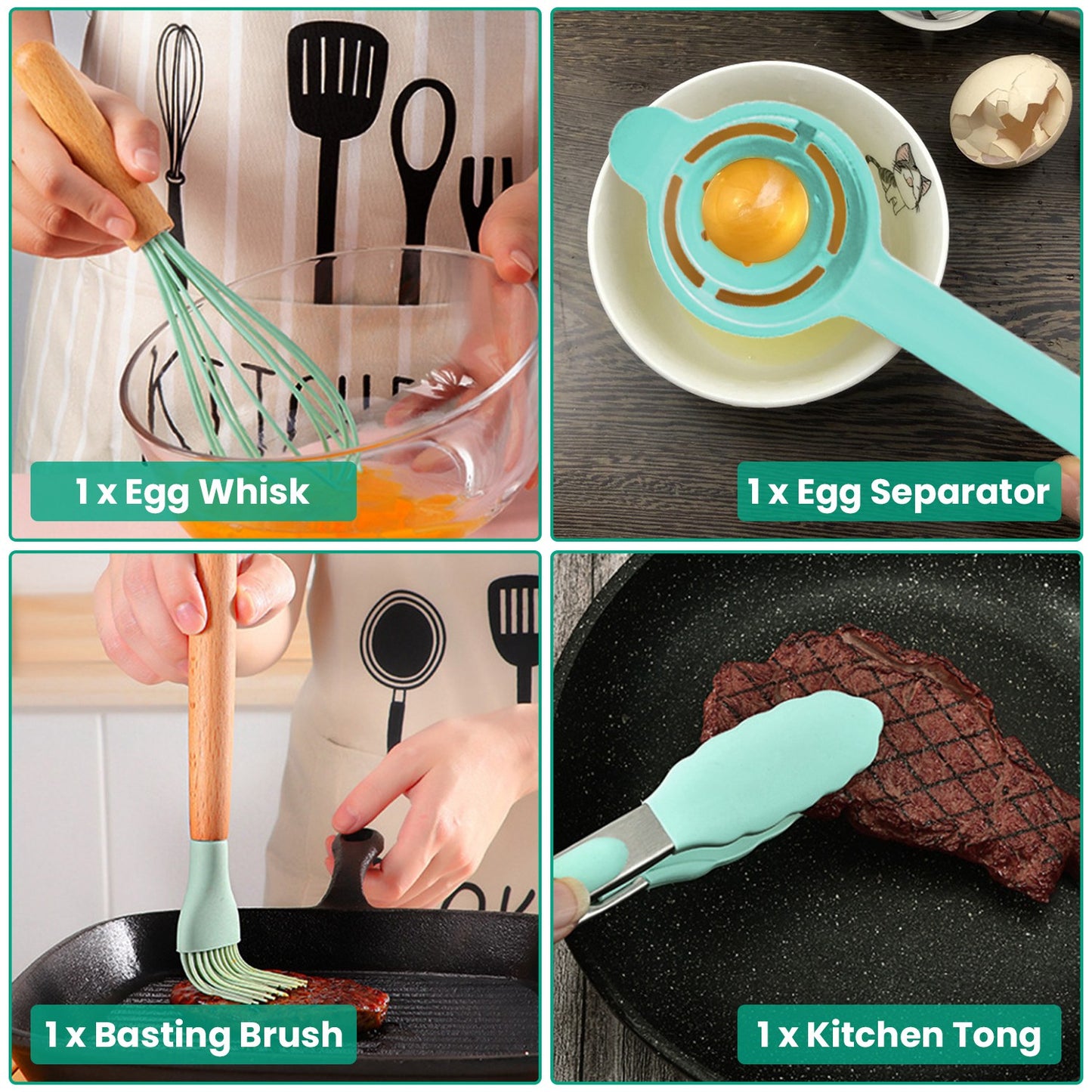 4 Colors Options -- Set Of 35Pcs Kitchen Cooking Utensils Set Spatula Set Baking Utensil Set Kitchen Accessories Necessities With Holder Egg Whisk Separator Tong Turner Spoons Cups